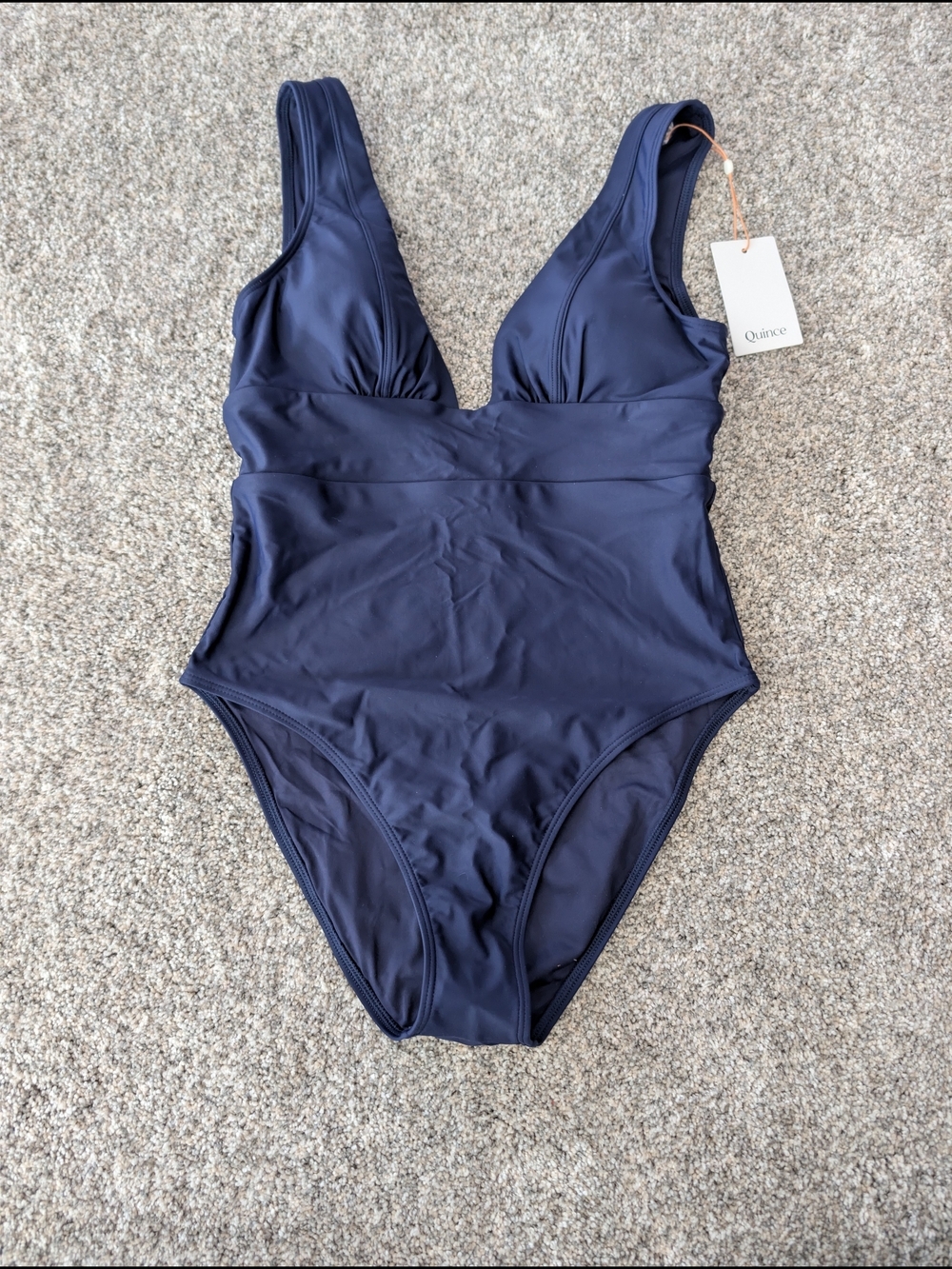 Quince Navy One-Piece Plunge Swimsuit V-neck Medium NWT